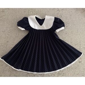 Vintage Youngland Girls 5T Blue Pleated Party Dress White Collar